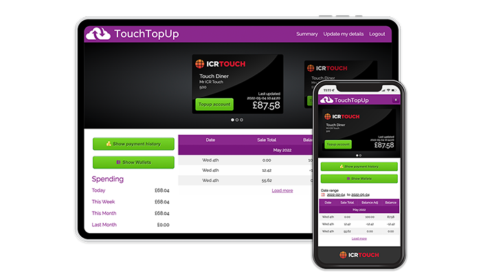 Tablet and mobile showing top up software